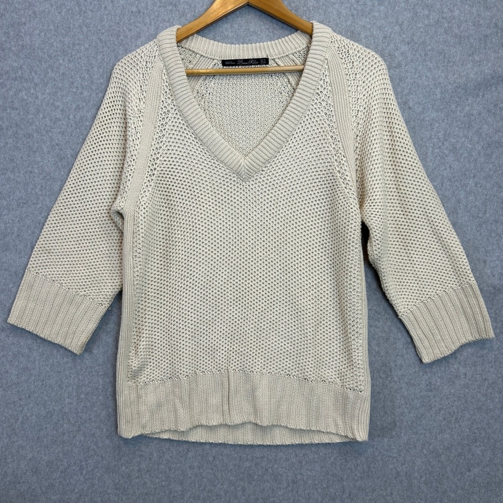 Zara‎ Knit Sweater Cream V-Neck Textured Autumn Neutral Old Money Womens Small